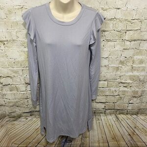 Kaari Blue Gray Ruffle Long Sleeve Soft Dress